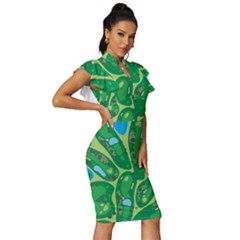 Vintage Frill Sleeve V-Neck Bodycon Dress 