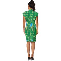 Vintage Frill Sleeve V-Neck Bodycon Dress 