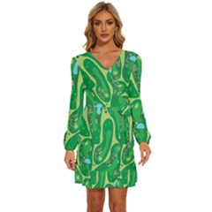 Long Sleeve Waist Tie Ruffle Velvet Dress 