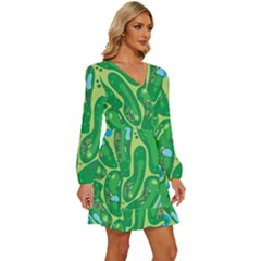 Long Sleeve Waist Tie Ruffle Velvet Dress 