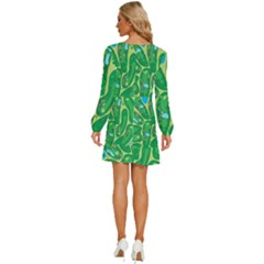 Long Sleeve Waist Tie Ruffle Velvet Dress 