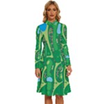 Golf Course Par Golf Course Green Long Sleeve Shirt Collar A-Line Dress