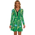 Golf Course Par Golf Course Green Long Sleeve Deep V Mini Dress 