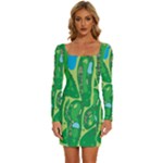 Golf Course Par Golf Course Green Long Sleeve Square Neck Bodycon Velvet Dress