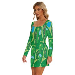 Long Sleeve Square Neck Bodycon Velvet Dress 