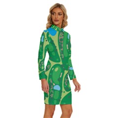 Long Sleeve Shirt Collar Bodycon Dress 