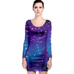 Realistic Night Sky With Constellations Long Sleeve Bodycon Dress