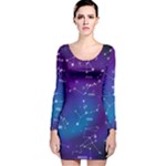 Realistic Night Sky With Constellations Long Sleeve Velvet Bodycon Dress