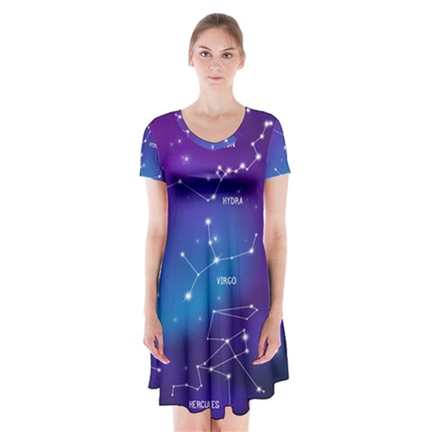 Realistic Night Sky With Constellations Short Sleeve V