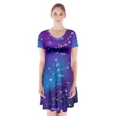 Realistic Night Sky With Constellations Short Sleeve V