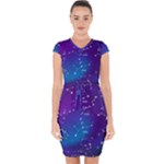Realistic Night Sky With Constellations Capsleeve Drawstring Dress 
