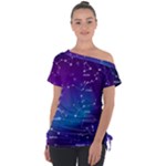 Realistic Night Sky With Constellations Off Shoulder Tie-Up Tee