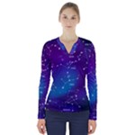 Realistic Night Sky With Constellations V-Neck Long Sleeve Top