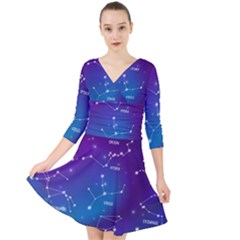 Quarter Sleeve Front Wrap Dress 
