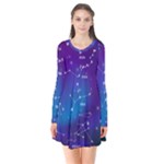 Realistic Night Sky With Constellations Long Sleeve V-neck Flare Dress