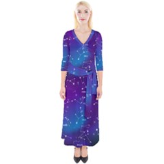 Quarter Sleeve Wrap Maxi Dress 