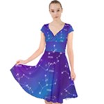 Realistic Night Sky With Constellations Cap Sleeve Front Wrap Midi Dress
