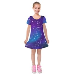 Realistic Night Sky With Constellations Kids  Short Sleeve Velvet Dress from ArtsNow.com