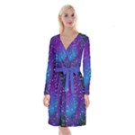 Realistic Night Sky With Constellations Long Sleeve Velvet Front Wrap Dress