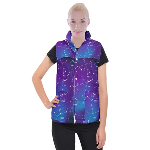 Realistic Night Sky With Constellations Women s Button Up Vest from ArtsNow.com