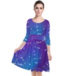 Realistic Night Sky With Constellations Quarter Sleeve Waist Band Dress