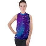 Realistic Night Sky With Constellations Mock Neck Chiffon Sleeveless Top