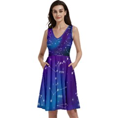 Sleeveless V-Neck Skater Dress with Pockets 