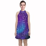Realistic Night Sky With Constellations Velvet Halter Neckline Dress 