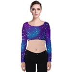 Realistic Night Sky With Constellations Velvet Long Sleeve Crop Top