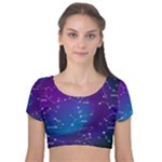 Realistic Night Sky With Constellations Velvet Short Sleeve Crop Top 