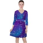 Realistic Night Sky With Constellations Quarter Sleeve Ruffle Waist Dress