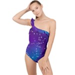 Realistic Night Sky With Constellations Frilly One Shoulder Swimsuit