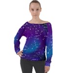Realistic Night Sky With Constellations Off Shoulder Long Sleeve Velour Top