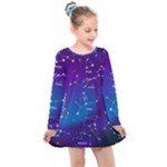 Realistic Night Sky With Constellations Kids  Long Sleeve Dress