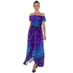 Realistic Night Sky With Constellations Off Shoulder Open Front Chiffon Dress