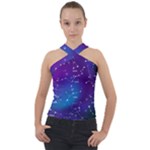 Realistic Night Sky With Constellations Cross Neck Velour Top