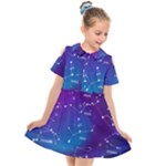 Realistic Night Sky With Constellations Kids  Short Sleeve Shirt Dress