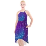 Realistic Night Sky With Constellations High-Low Halter Chiffon Dress 