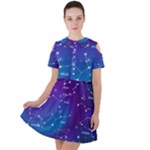 Realistic Night Sky With Constellations Short Sleeve Shoulder Cut Out Dress 
