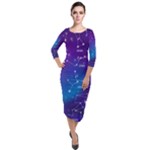 Realistic Night Sky With Constellations Quarter Sleeve Midi Velour Bodycon Dress