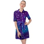 Realistic Night Sky With Constellations Belted Shirt Dress