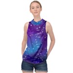 Realistic Night Sky With Constellations High Neck Satin Top