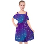 Realistic Night Sky With Constellations Kids  Cut Out Shoulders Chiffon Dress