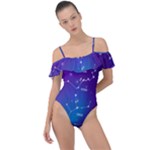 Realistic Night Sky With Constellations Frill Detail One Piece Swimsuit