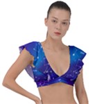 Realistic Night Sky With Constellations Plunge Frill Sleeve Bikini Top