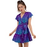 Realistic Night Sky With Constellations Flutter Sleeve Wrap Dress