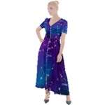 Realistic Night Sky With Constellations Button Up Short Sleeve Maxi Dress