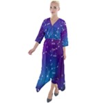 Realistic Night Sky With Constellations Quarter Sleeve Wrap Front Maxi Dress