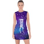 Realistic Night Sky With Constellations Lace Up Front Bodycon Dress