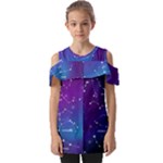 Realistic Night Sky With Constellations Fold Over Open Sleeve Top